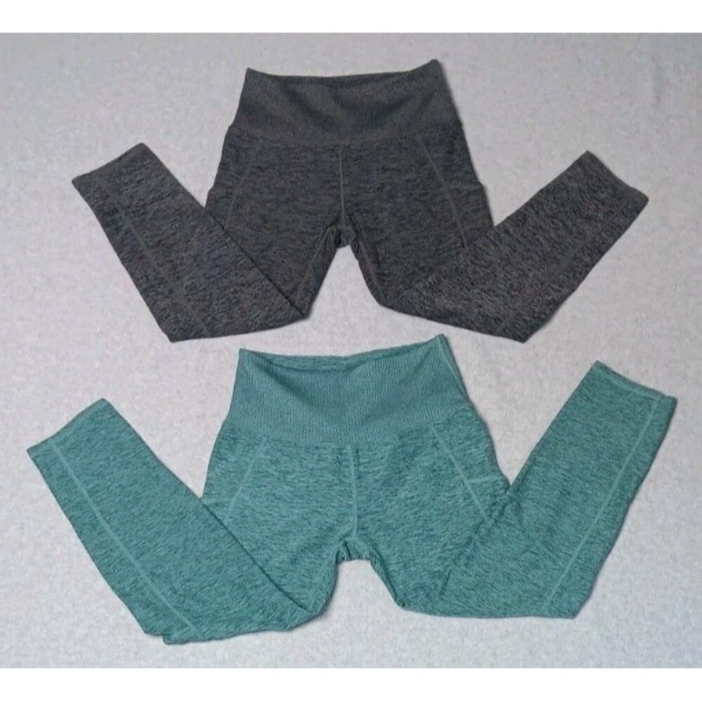 Lot Of 2 Kirkland Signature High Waisted Capri Legging S Heather Gray Green Yoga
